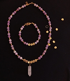 Ametist Taşı Set; Kolye,Bileklik