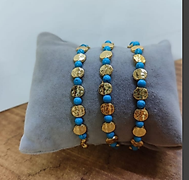 Turkuaz Taşı ve Mercimek Gold Taş Detaylı Ayarlanabilir Bileklik