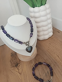 Ametist Taşı Kolye Bileklik Seti