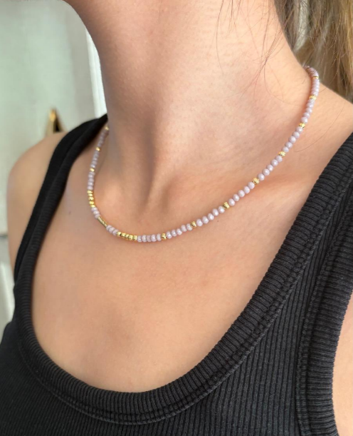 Mor Kristal Boncuk Kolye