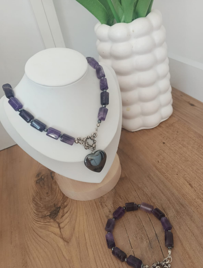 Ametist Taşı Kolye Bileklik Seti